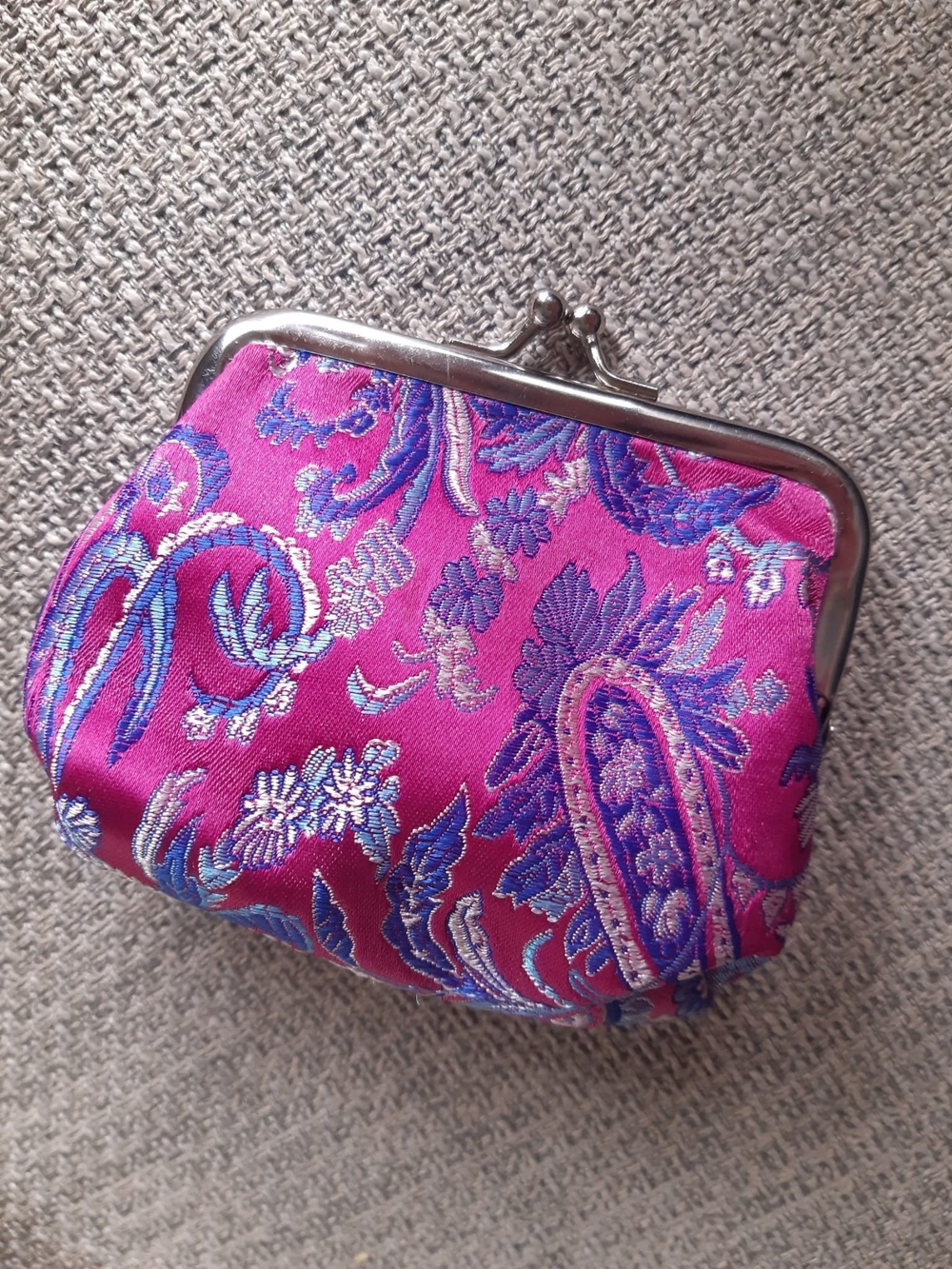 *2 for $20 deal* Silk Jacquard Fabric Framed Kiss Lock Wallet - Pink / Blue